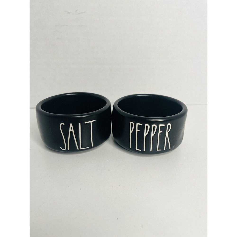 Rae Dunn Stackable Salt and Pepper Cellar Ceramic Container Black